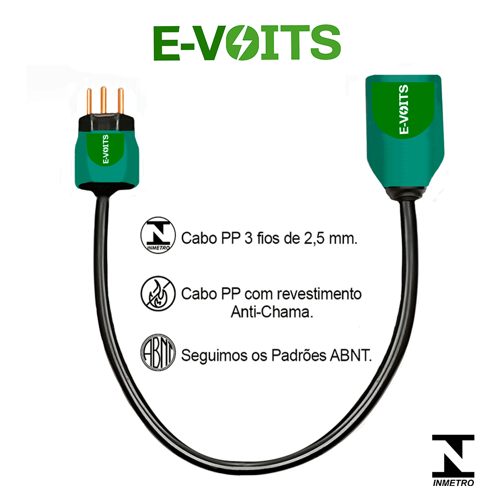 Adaptador Tomada 20a para 10a Caregador Portátil Carro Elétrico 10 Mts
