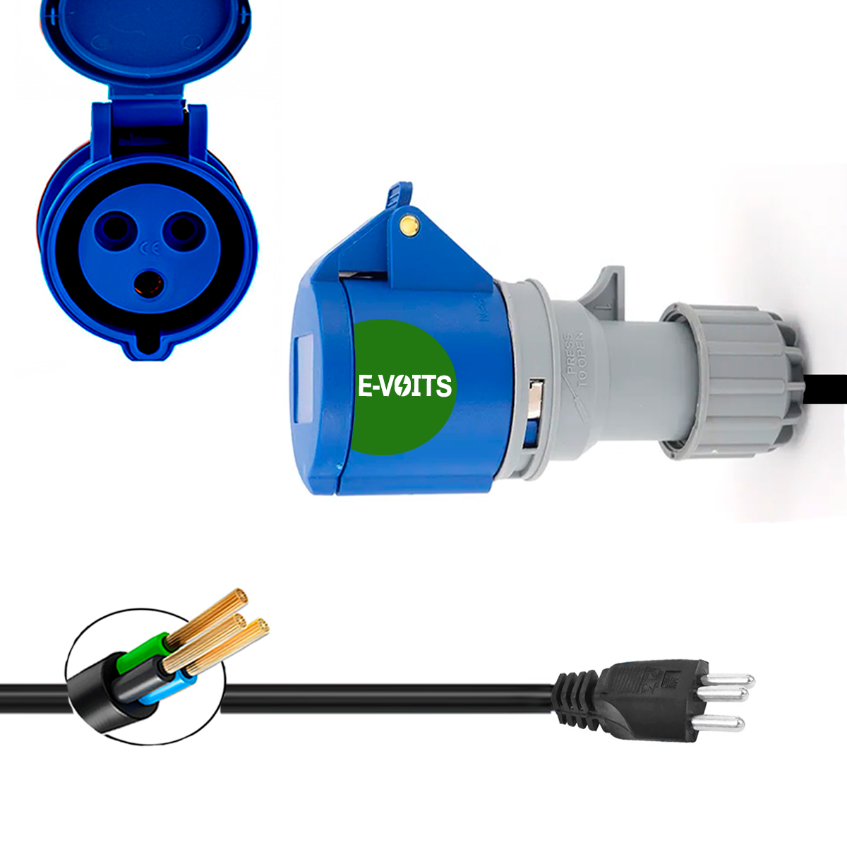 Adaptador 32a para 20a Carregador Portátil Carro Elétrico 50cm