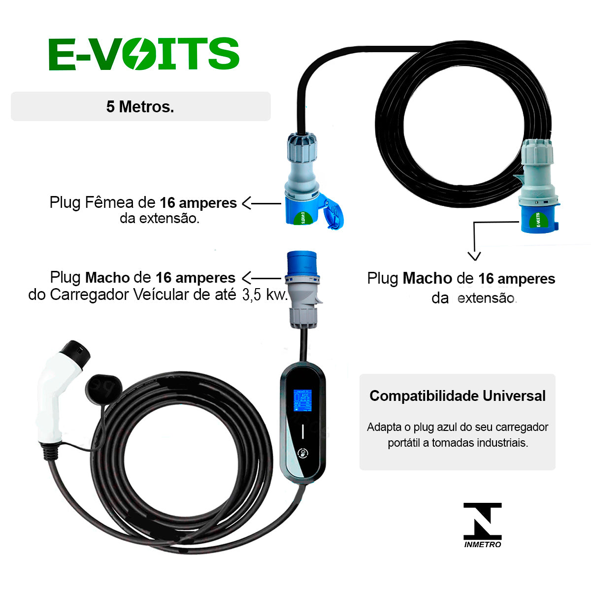 Extensão para Carregador de Carro Elétrico 16a 5 Metros