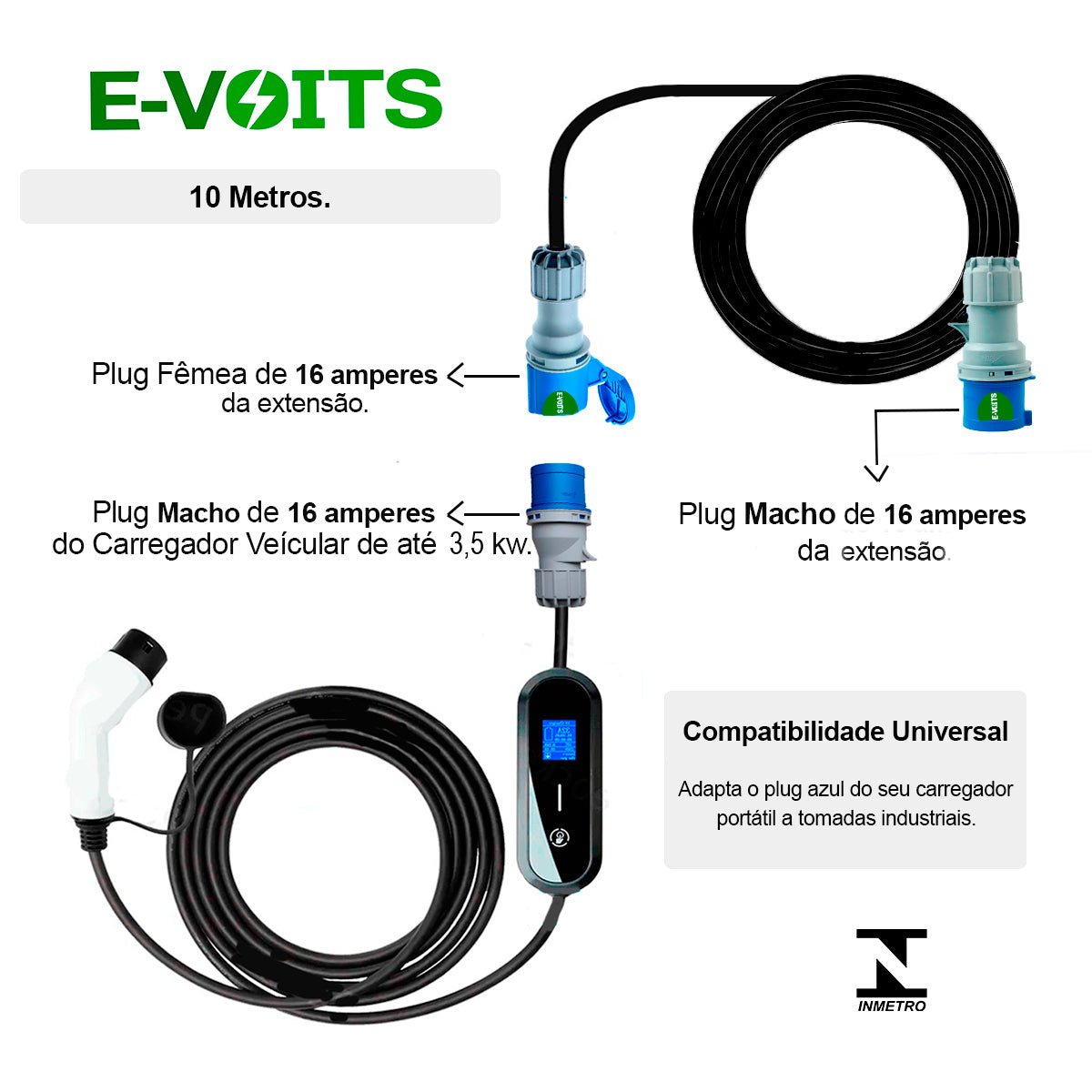 Extensão para Carregador de Carro Elétrico 16a 10 Metros